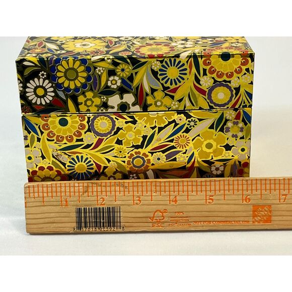 Vintage J Chein Metal Retro Recipe Box Flower Power Floral Black Gold USA MCM - Picture 10 of 10